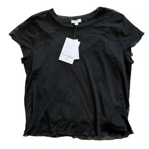 Love Fire Girls Black Mesh Overlay Crop Tee L